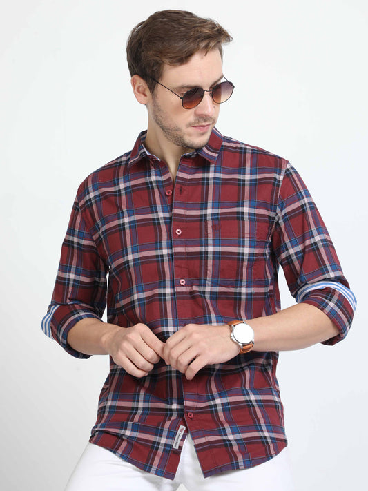 Red check shirt for men - Black Denim