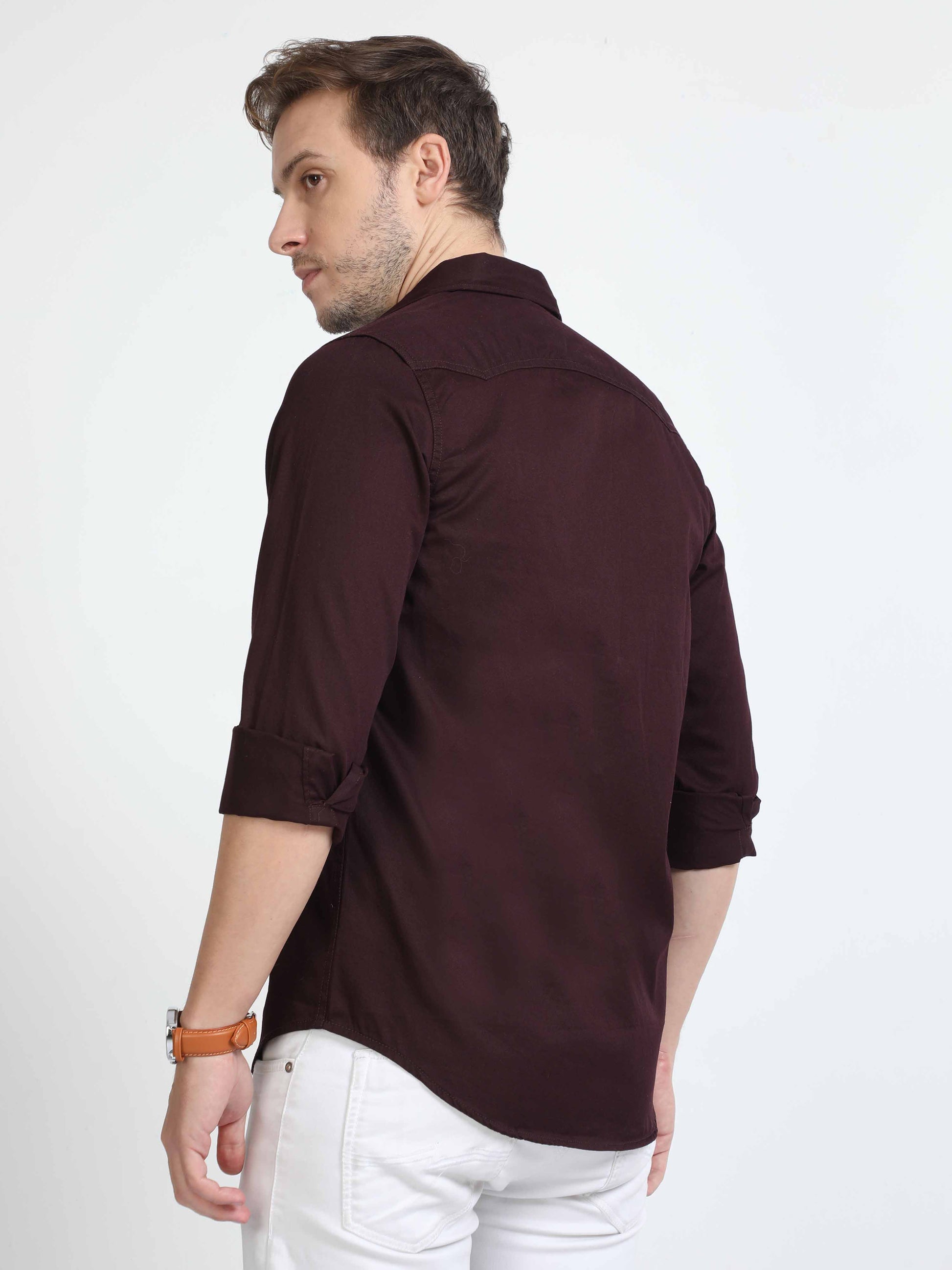 maroon double pocket shirt