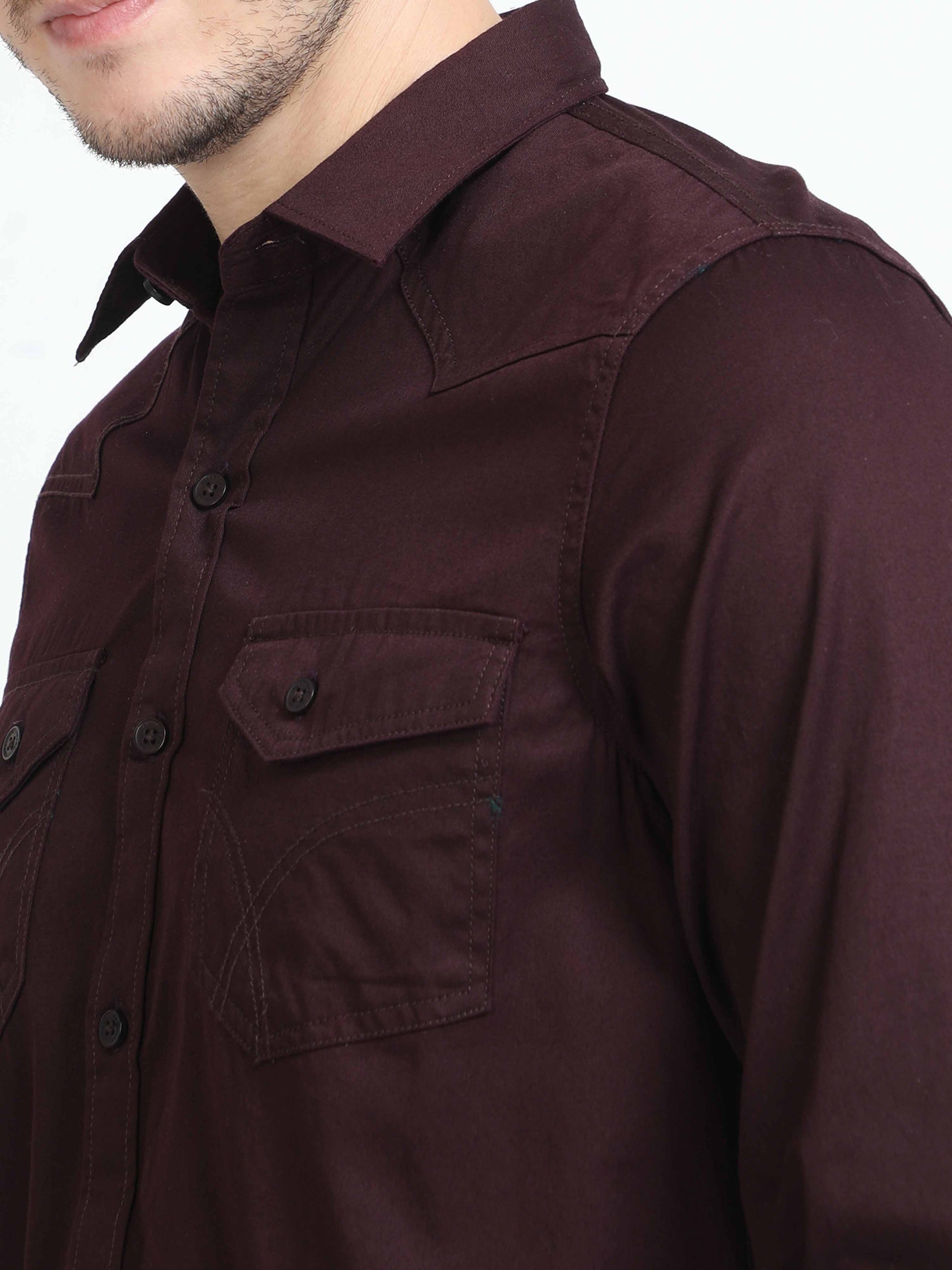 maroon double pocket shirt