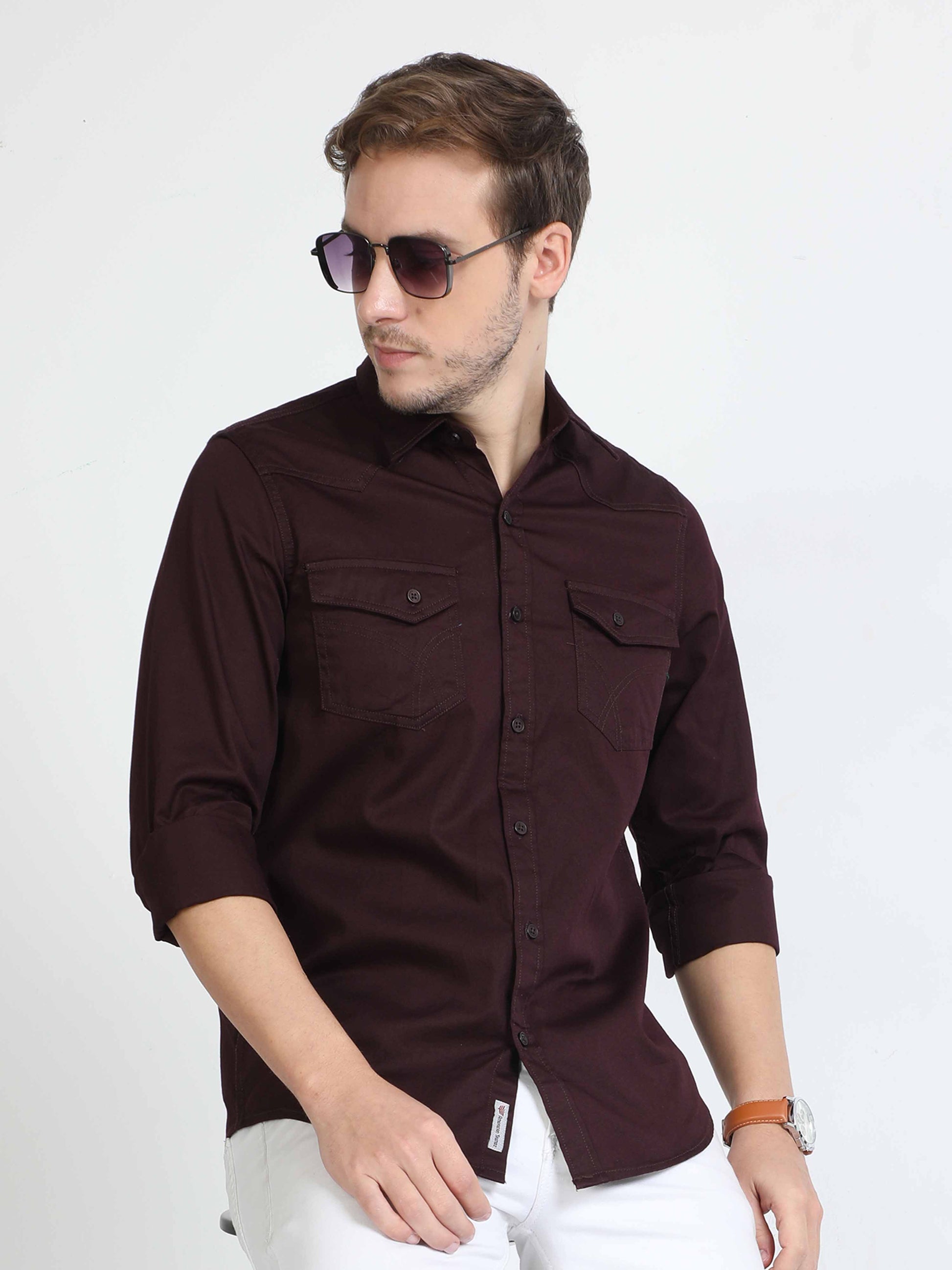 maroon double pocket shirt