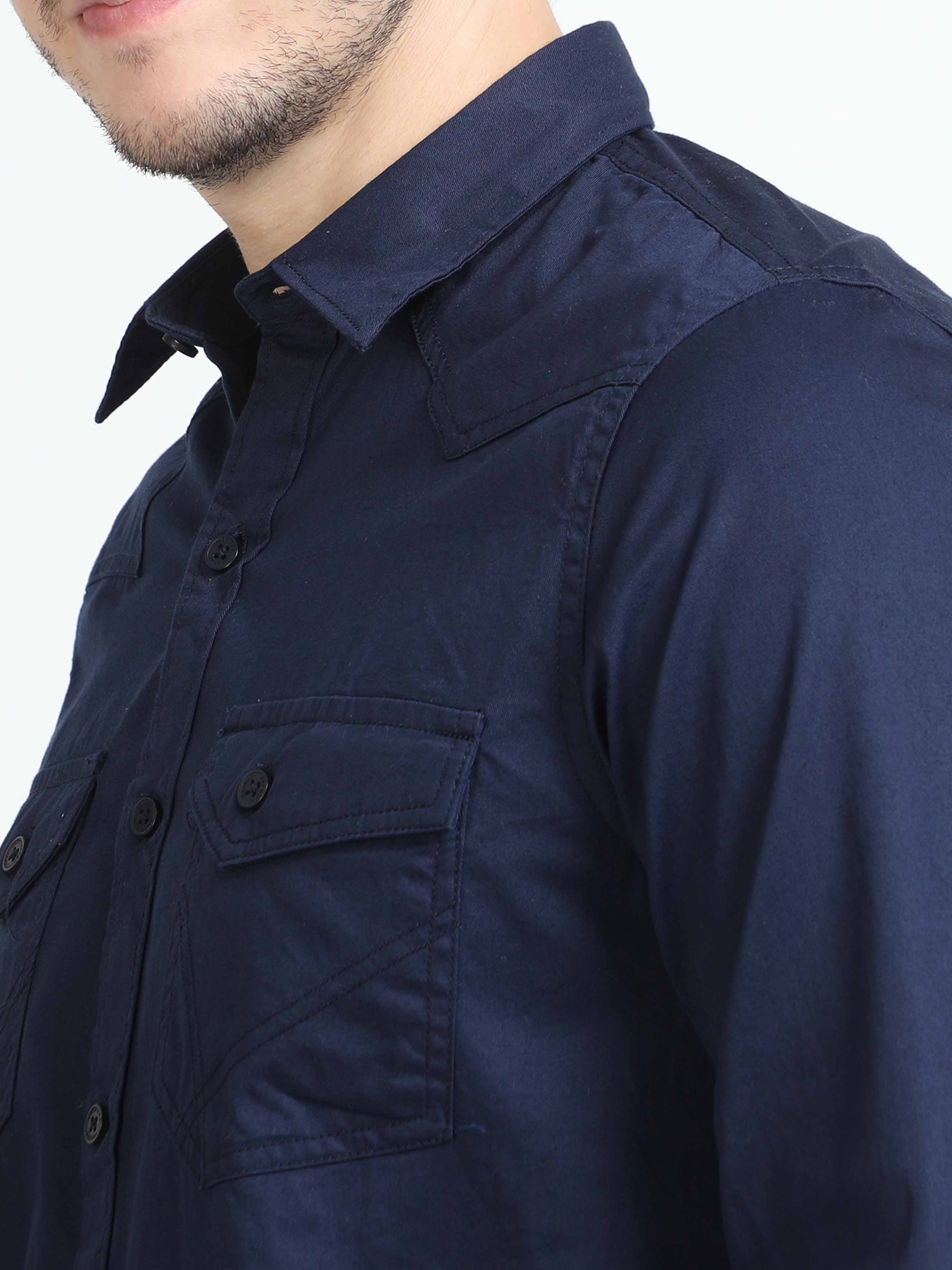 navy blue double pocket shirt