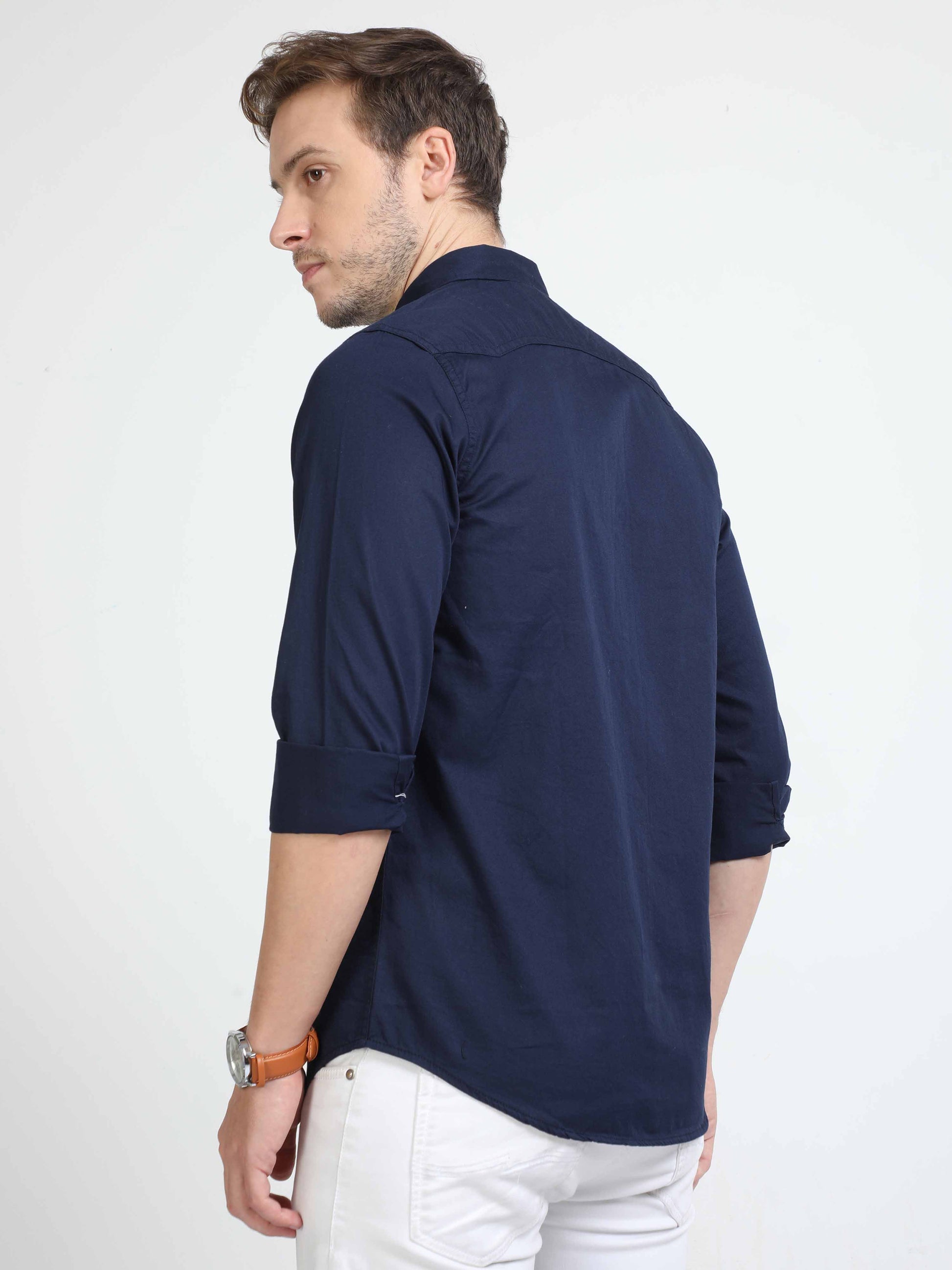 navy blue double pocket shirt