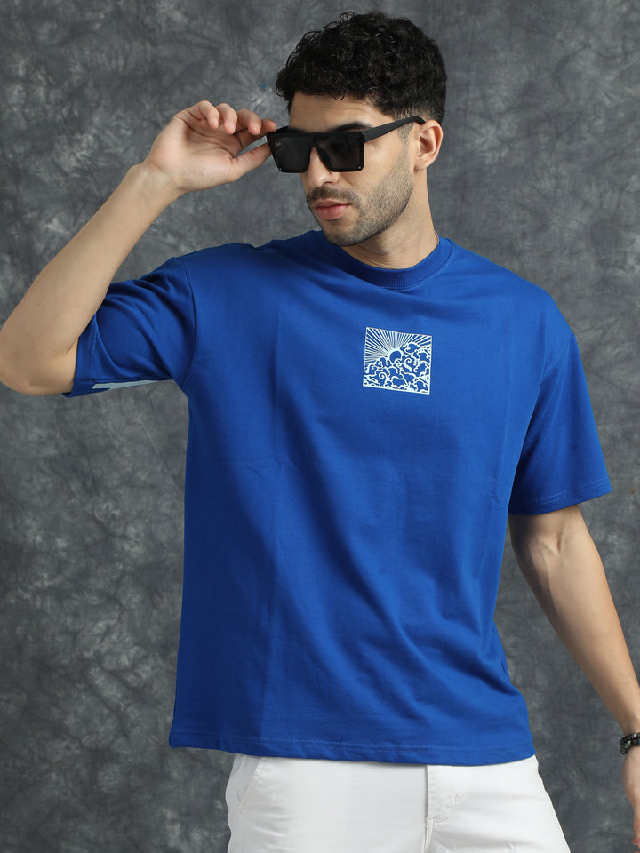 Men Embroidery Oversized Tee - Royal Blue - SM2507116B