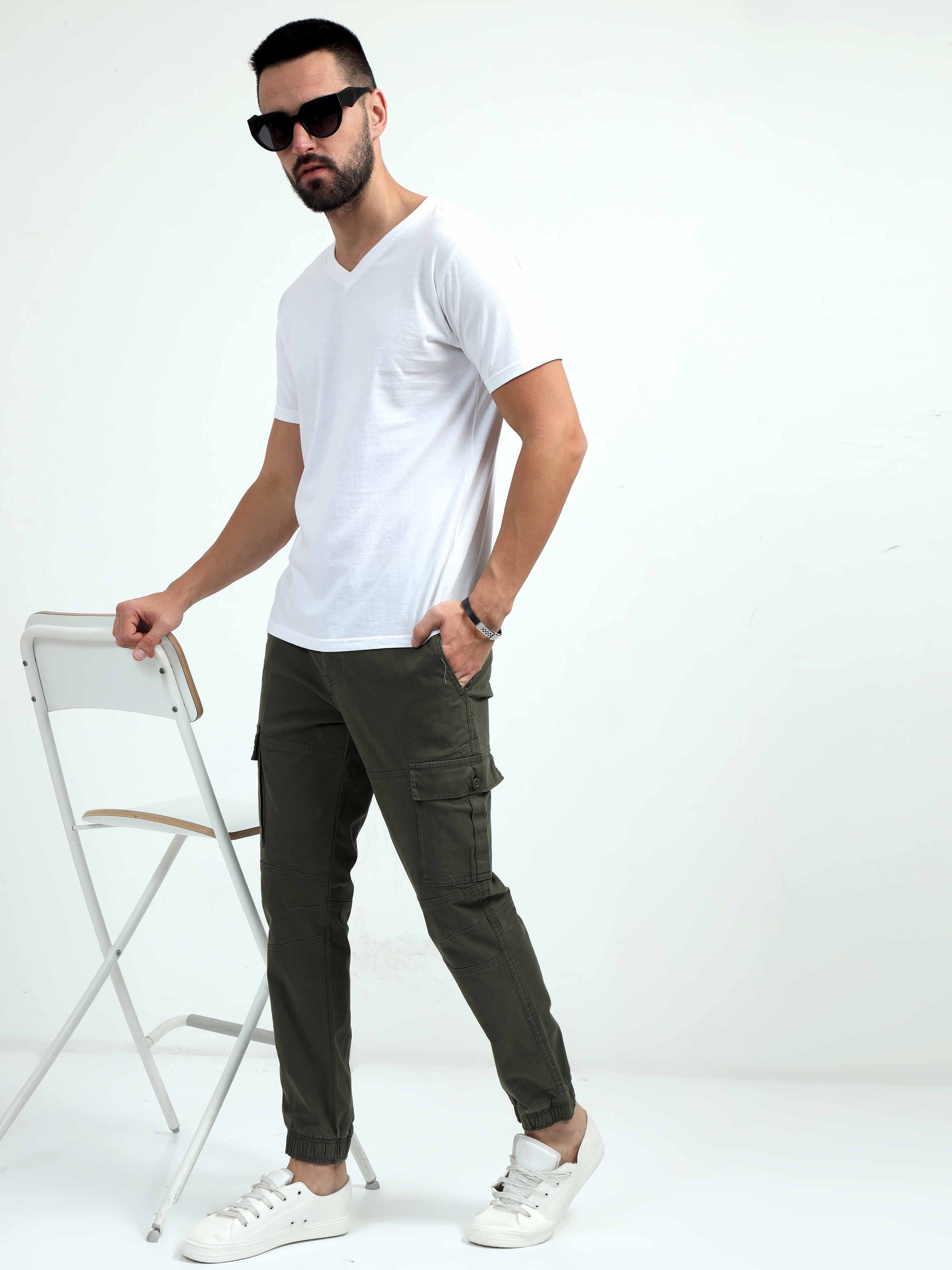 Mens Green Cargo Trousers