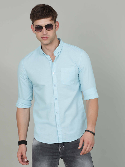 Turquoise Jute Linen Cotton Shirt For Men