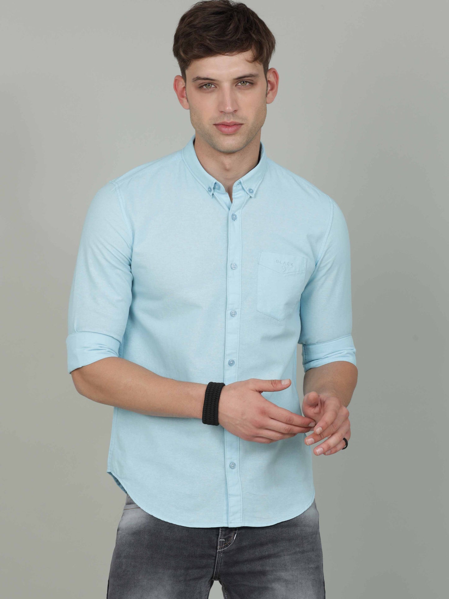 Turquoise Jute Linen Cotton Shirt For Men