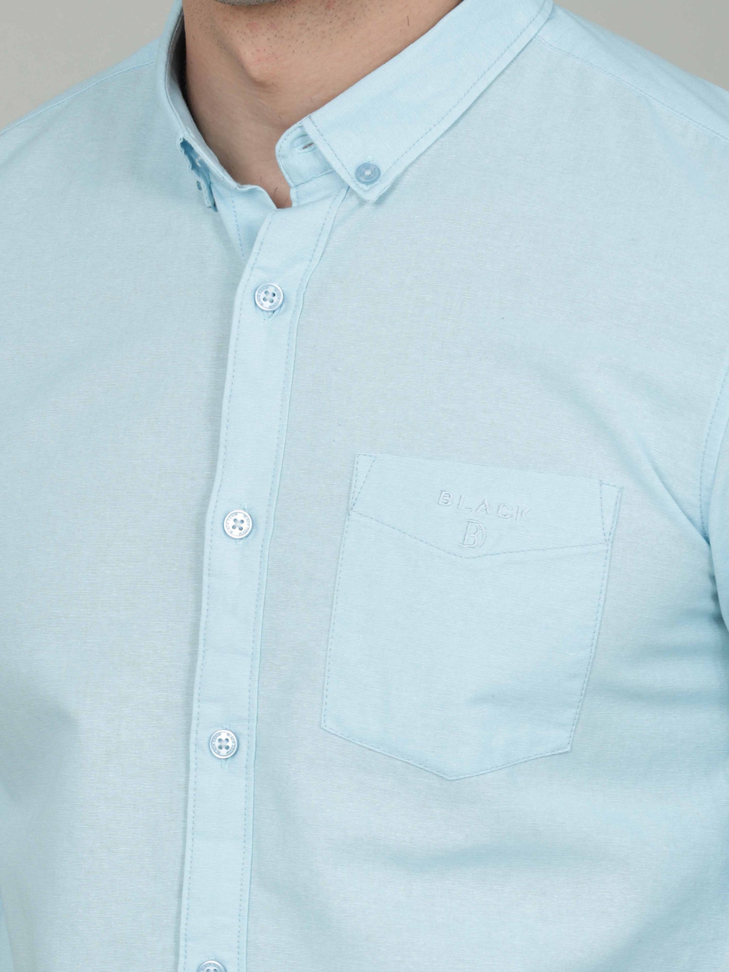 Turquoise Jute Linen Cotton Shirt For Men