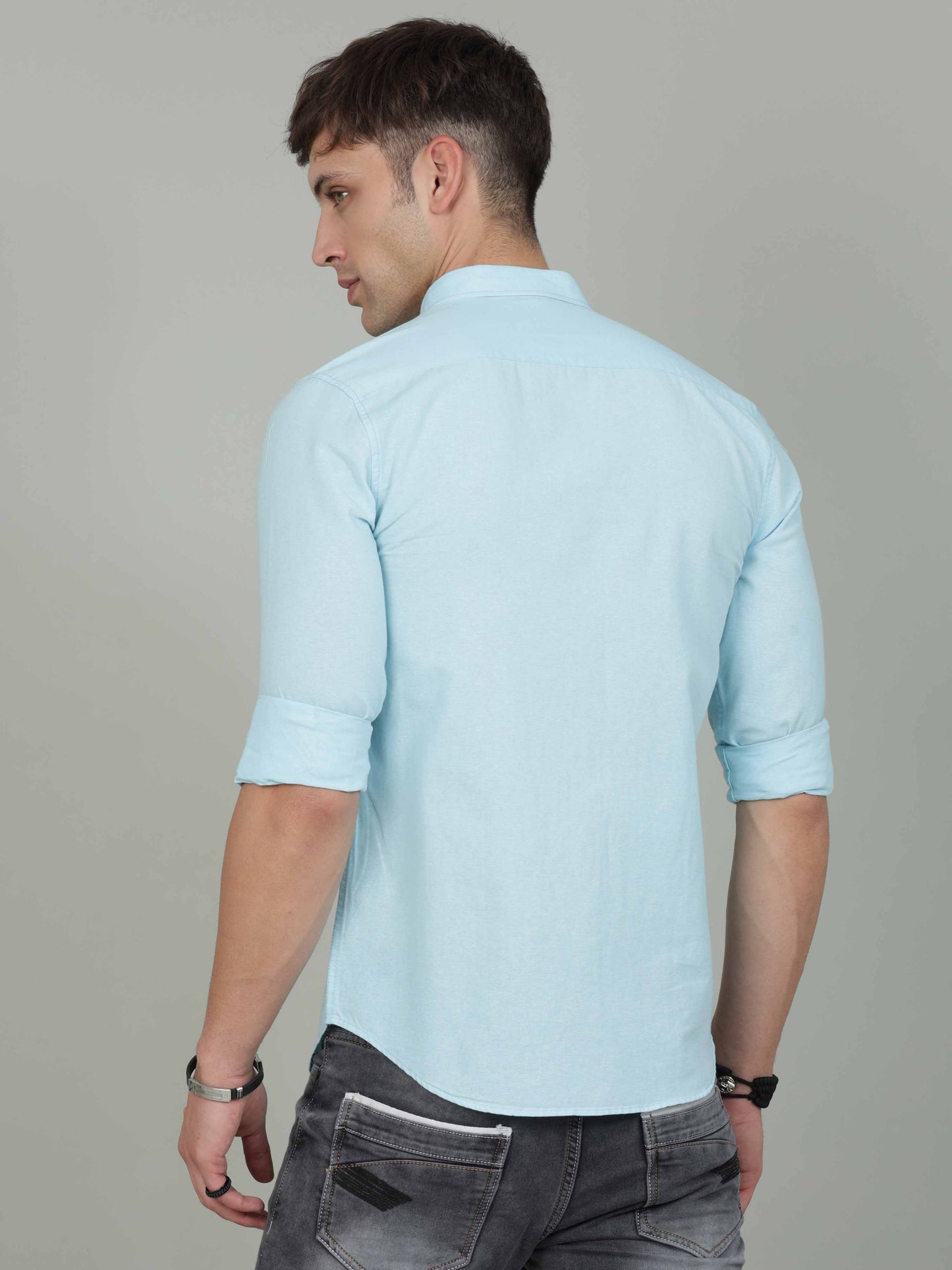 Turquoise Jute Linen Cotton Shirt For Men