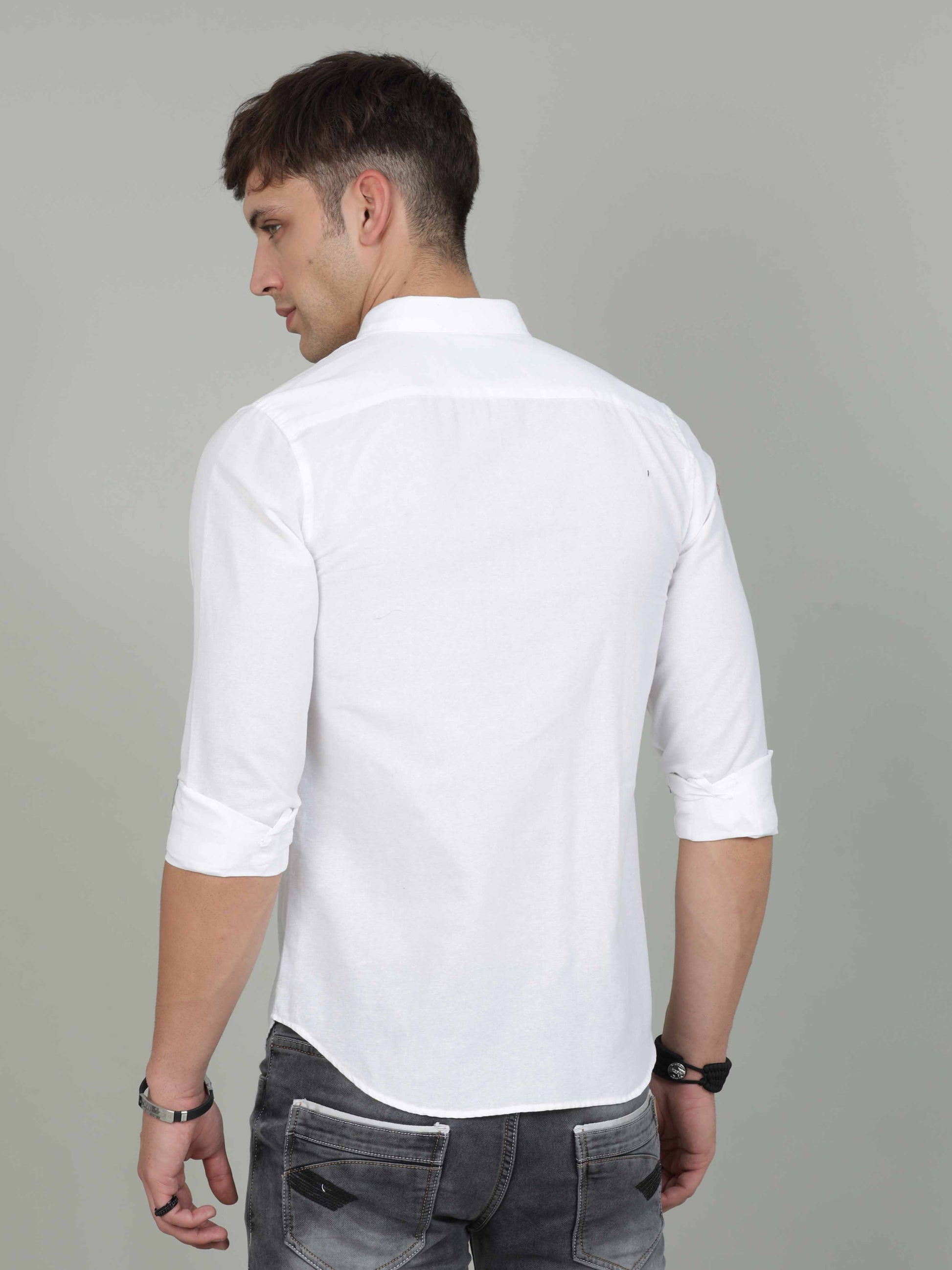 Solid Jute White Linen Shirt for Men M - Main Image