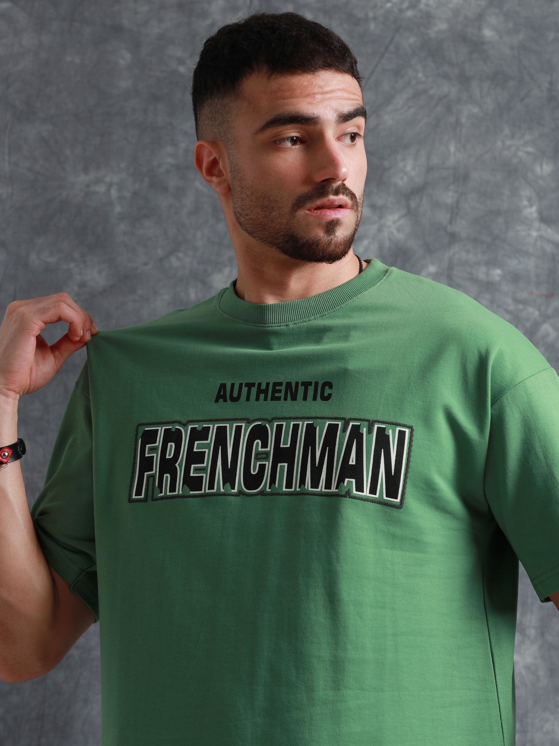 Mens green oversized t shirt - Black Denim