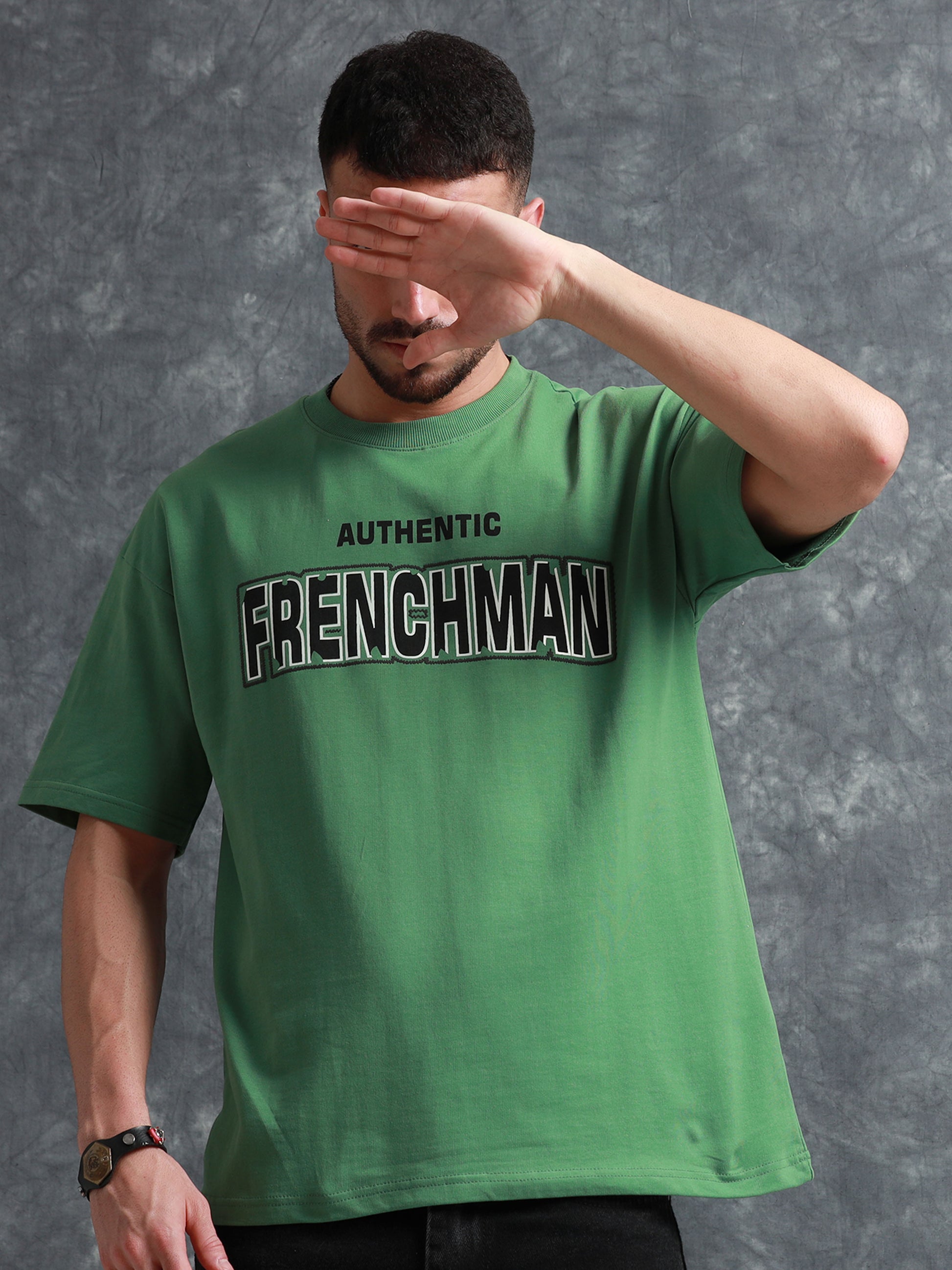 Mens green oversized t shirt - Black Denim