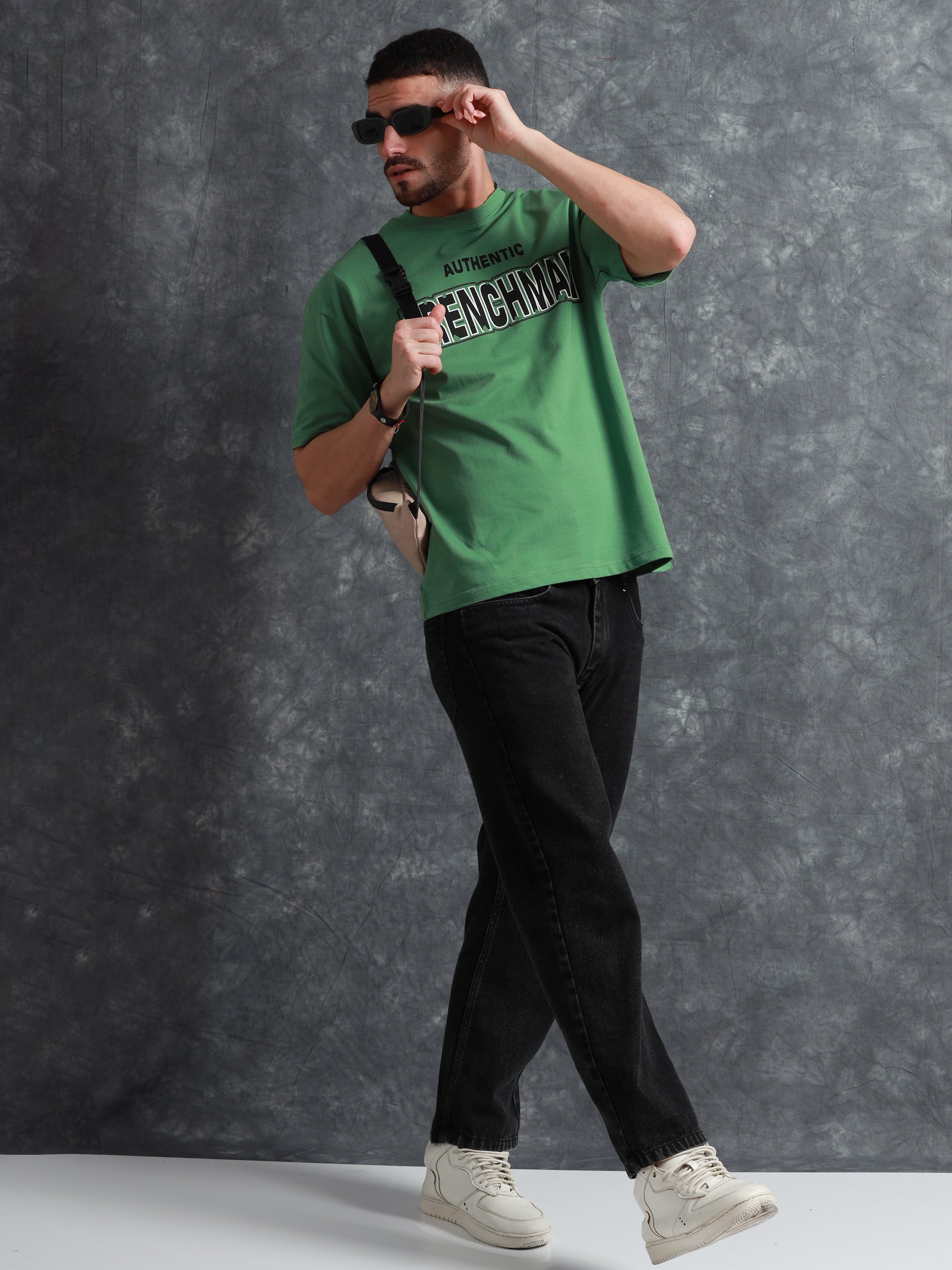 Mens green oversized t shirt - Black Denim