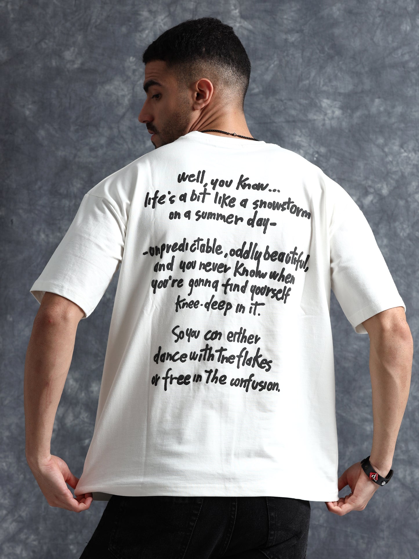 white oversized t shirt for Men - Black Denim