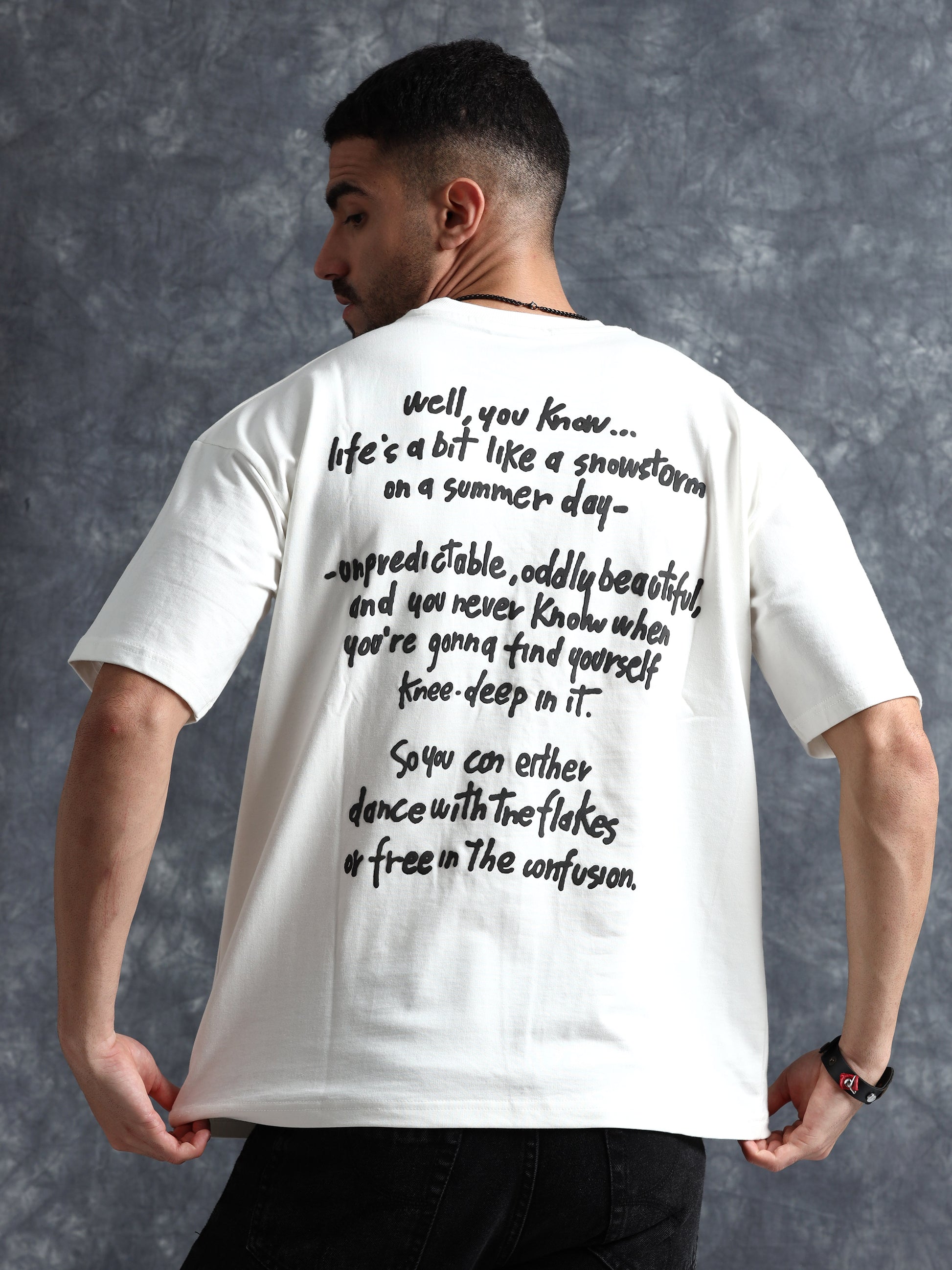 white oversized t shirt for Men - Black Denim