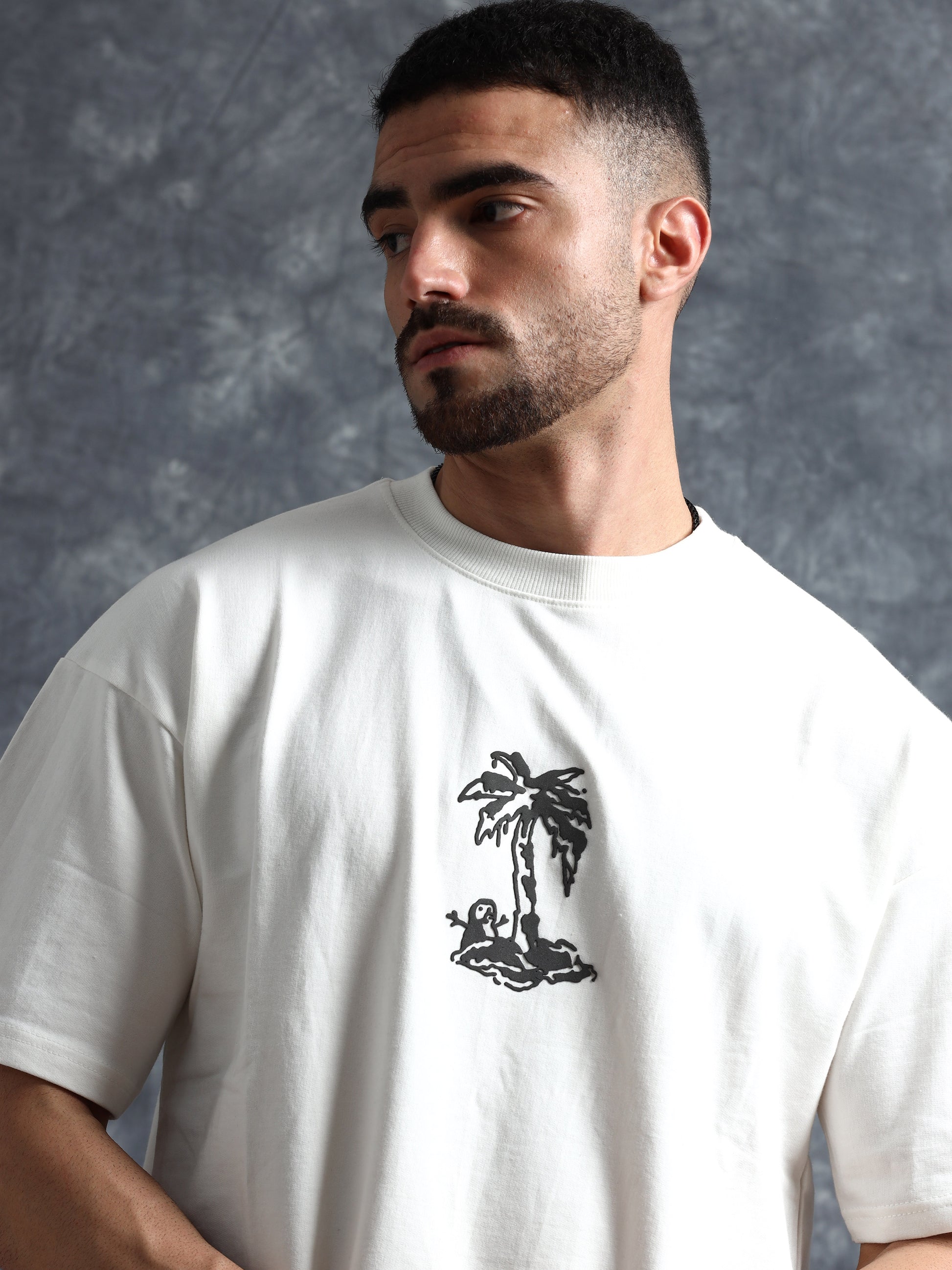 white oversized t shirt for Men - Black Denim