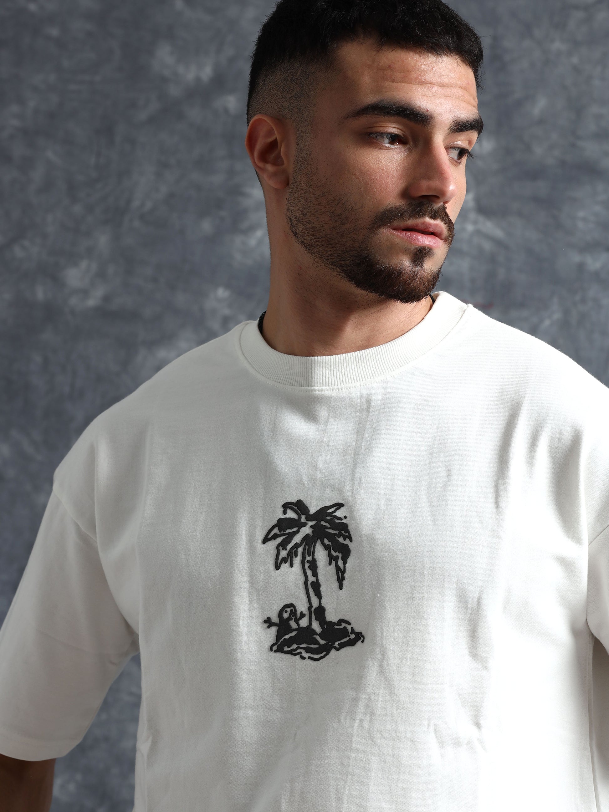 white oversized t shirt for Men - Black Denim