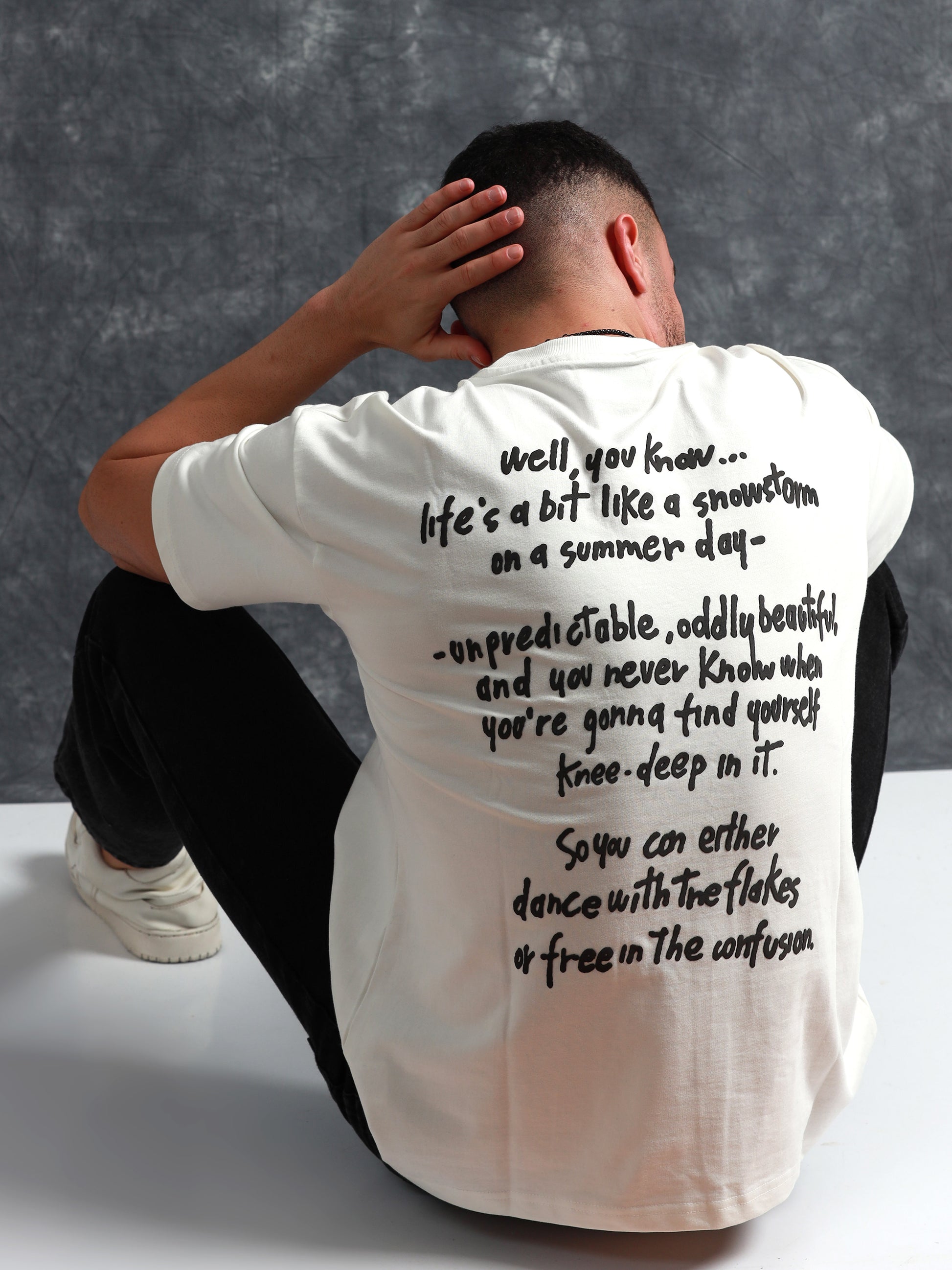 white oversized t shirt for Men - Black Denim